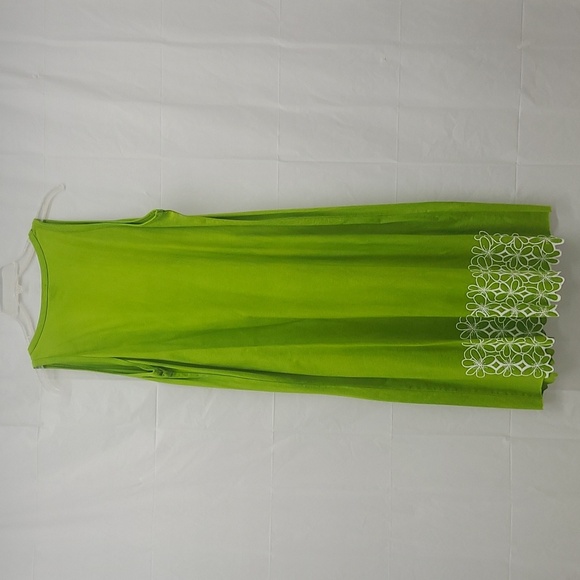 Sundress Lime Green White Floral Print Sleeveless Scoop Neck Scalloped Hem Beach - Picture 4 of 8